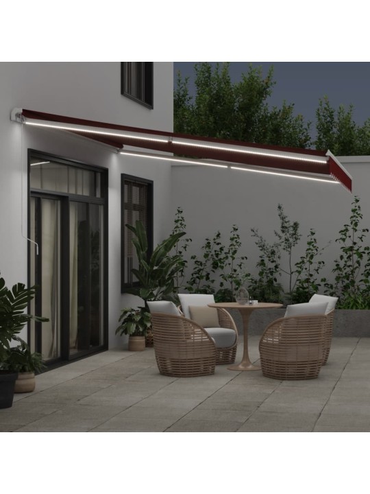 Ručně zatahovací markýza s LED burgundská 400 x 300 cm