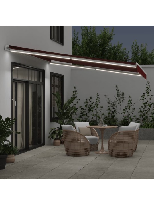 Ručně zatahovací markýza s led burgundská 400 x 350 cm