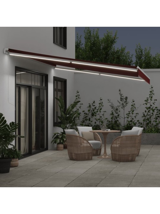 Ručně zatahovací markýza s led burgundská 450 x 350 cm