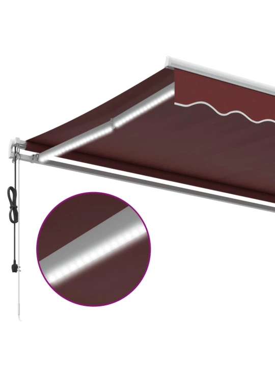 Automatická zatahovací markýza s LED burgundská 450 x 350 cm