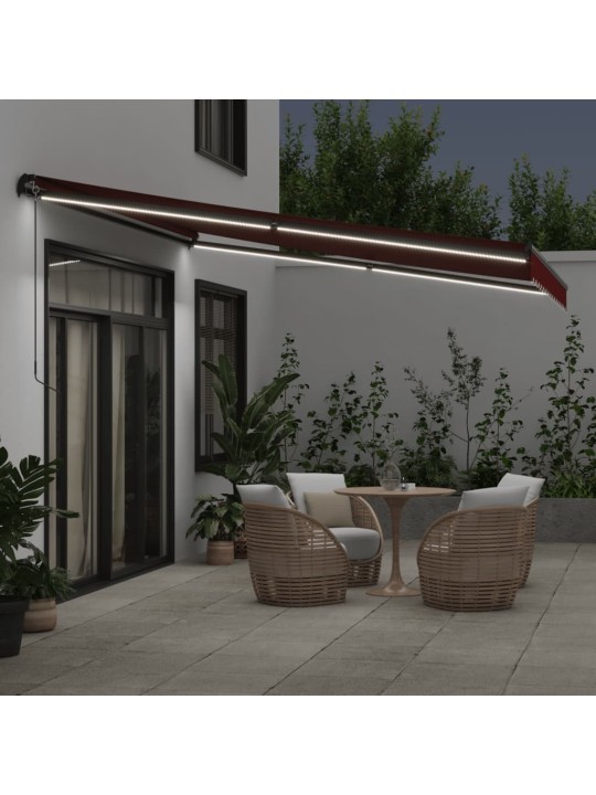 Ručně zatahovací markýza s LED světly burgundská 400 x 350 cm