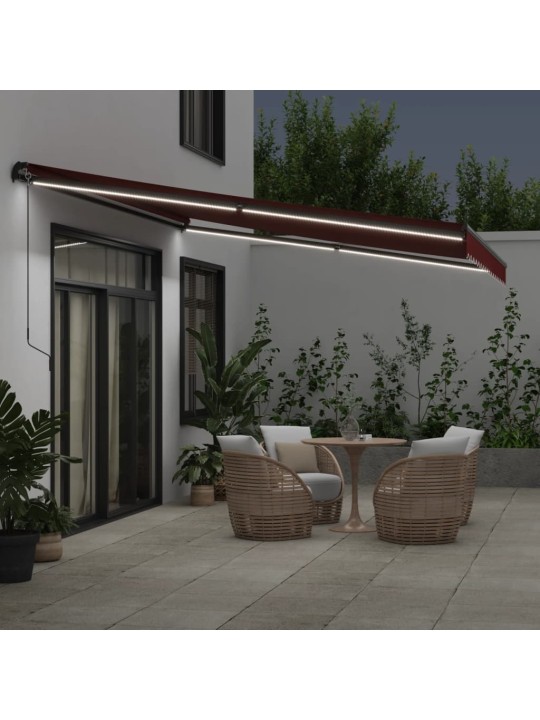 Ručně zatahovací markýza s led světly burgundská 450 x 350 cm