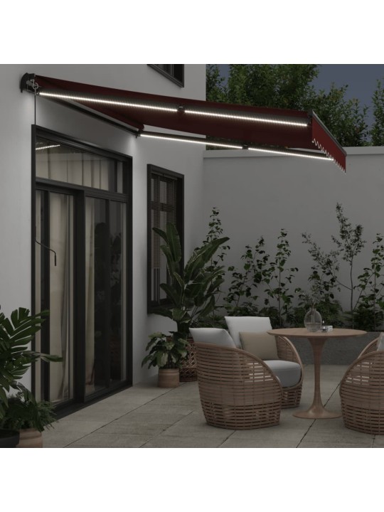 Ručně zatahovací markýza s LED světly burgundská 350 x 250 cm