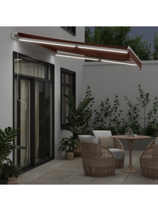 Ručně zatahovací markýza s led světly hnědá 300 x 250 cm