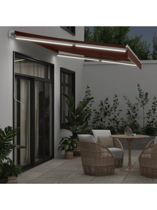 Ručně zatahovací markýza s led světly hnědá 350 x 250 cm