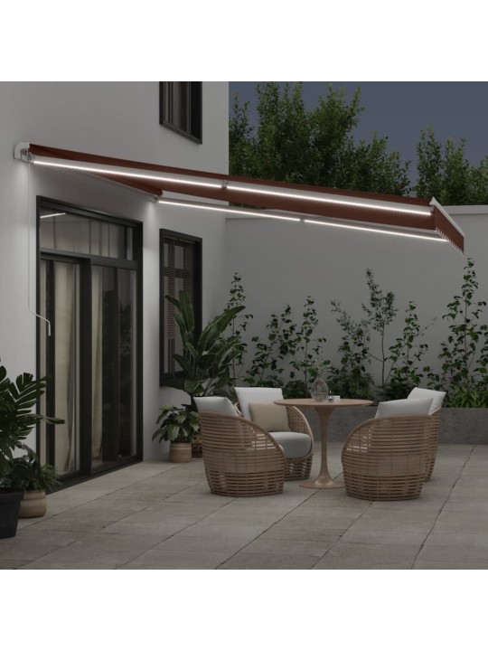 Ručně zatahovací markýza s LED hnědá 400 x 300 cm