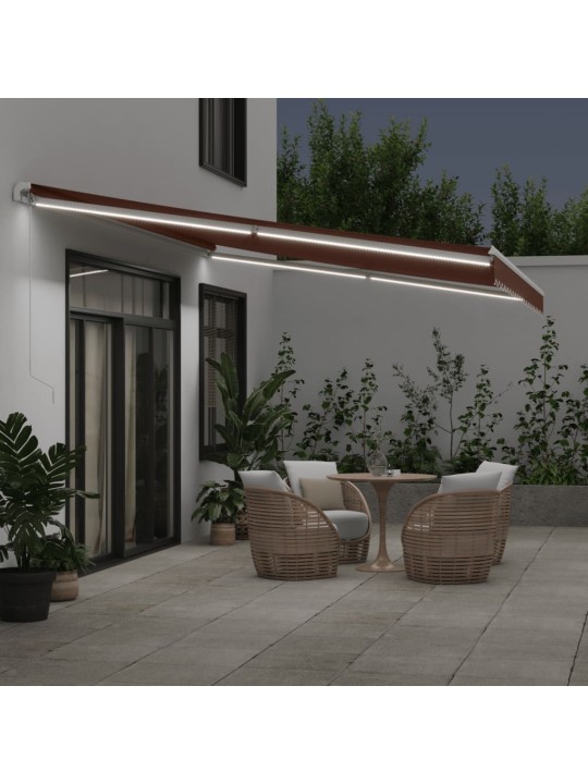 Ručně zatahovací markýza s LED hnědá 500 x 300 cm