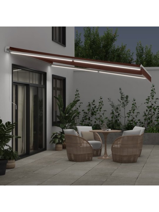 Ručně zatahovací markýza s led hnědá 400 x 350 cm