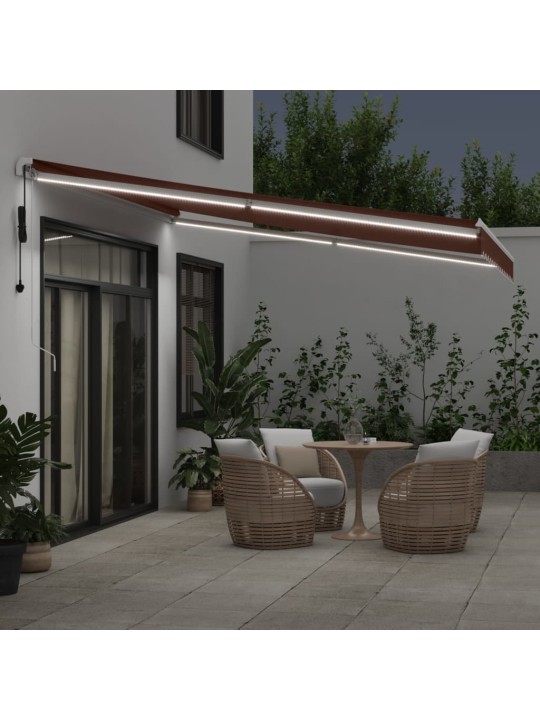Automatická zatahovací markýza s LED hnědá 400 x 350 cm