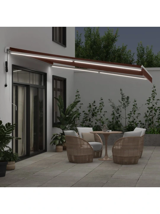 Automatická zatahovací markýza s LED hnědá 400 x 350 cm