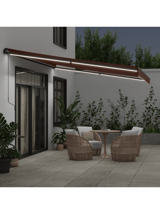 Ručně zatahovací markýza s led světly hnědá 450 x 350 cm
