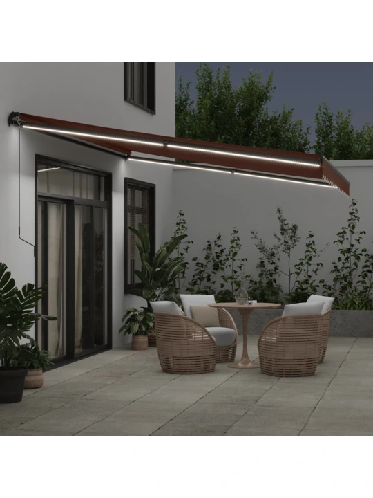 Ručně zatahovací markýza s led světly hnědá 450 x 350 cm