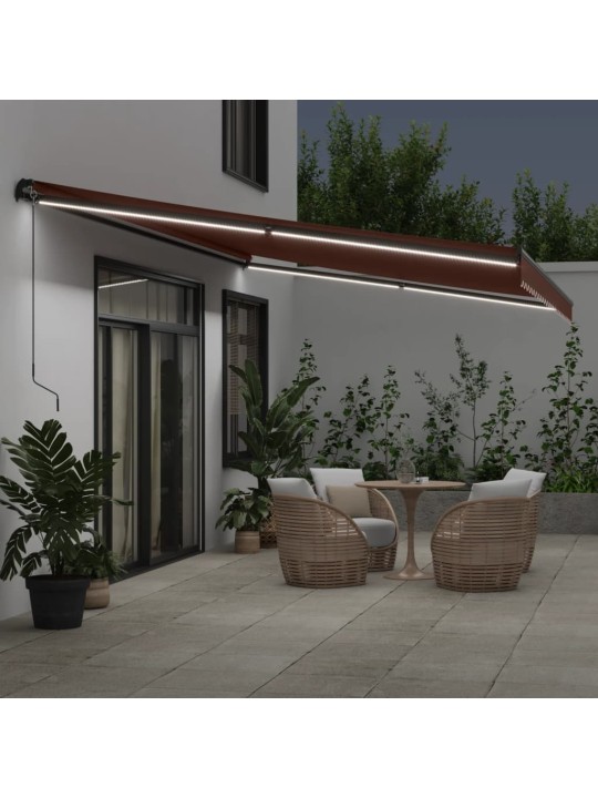 Ručně zatahovací markýza s led světly hnědá 600 x 350 cm