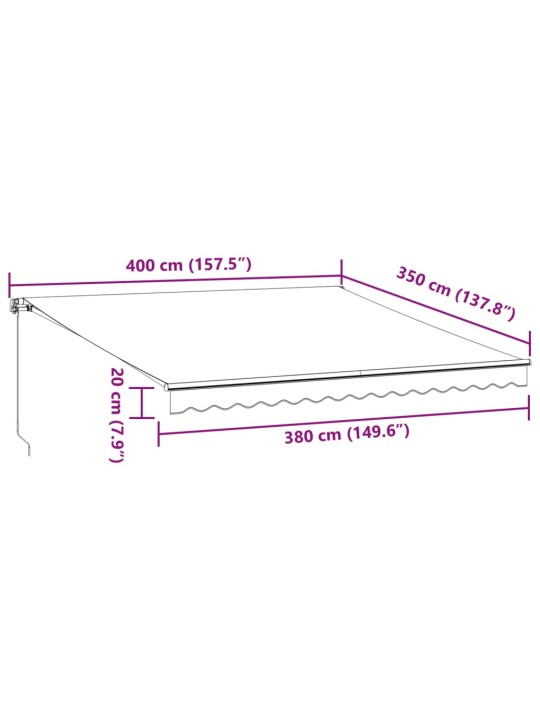 Ručně zatahovací markýza antracitová a bílá 400 x 350 cm