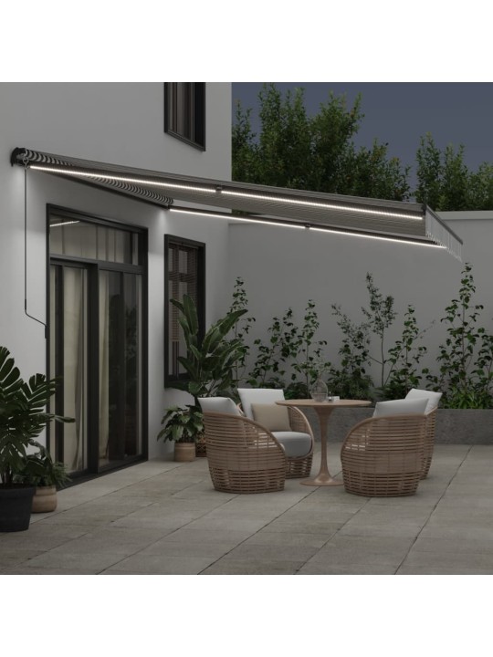 Ručně zatahovací markýza s led antracitová a bílá 450 x 350 cm