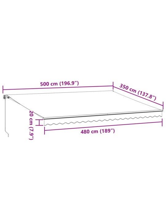 Ručně zatahovací markýza antracitová a bílá 500 x 350 cm