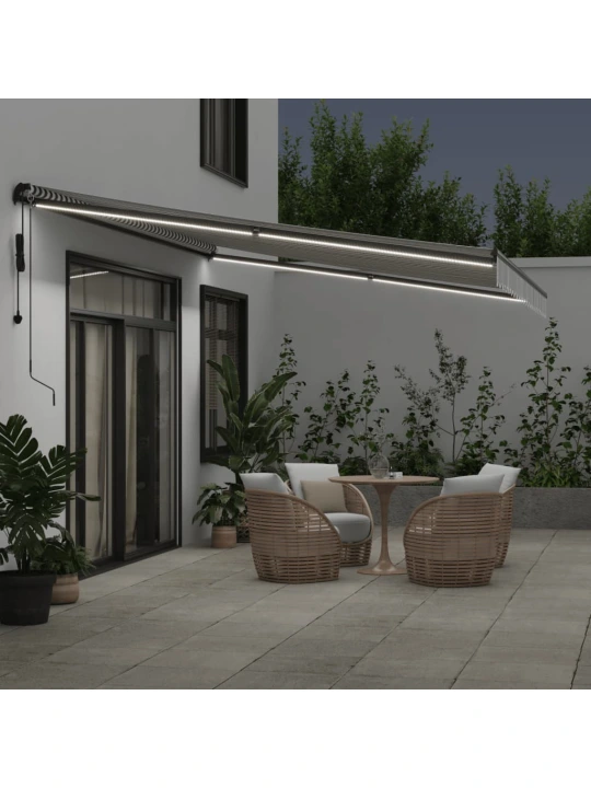 Automatická zatahovací markýza s led antracit a bílá 500x350 cm