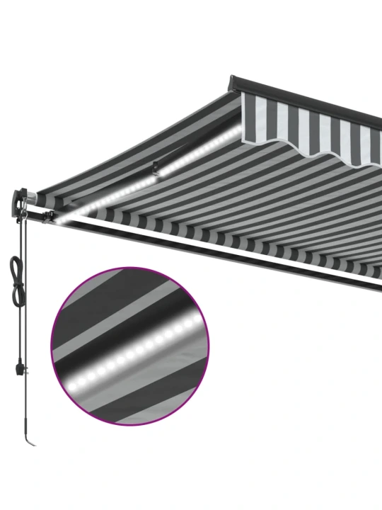 Automatická zatahovací markýza s led antracit a bílá 500x350 cm