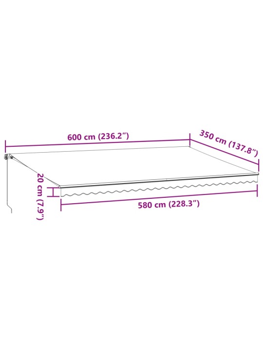 Ručně zatahovací markýza antracitová a bílá 600 x 350 cm