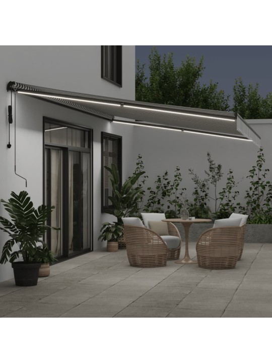 Automatická zatahovací markýza s LED antracit a bílá 600x350 cm