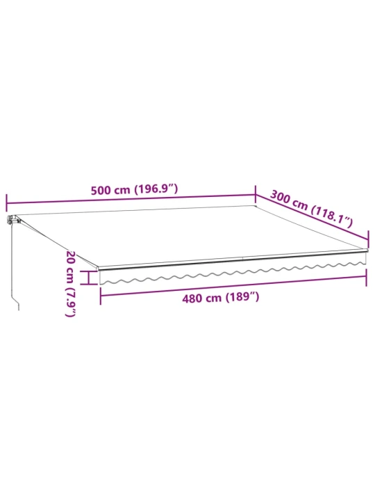 Ručně zatahovací markýza antracitová a bílá 500 x 300 cm