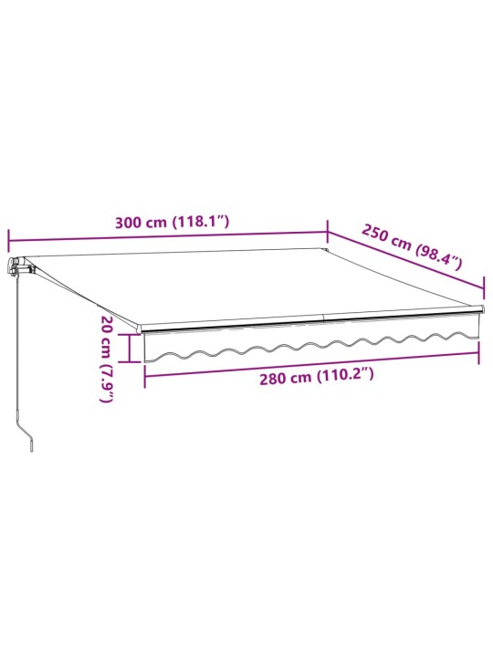 Ručně zatahovací markýza antracitová a bílá 300 x 250 cm