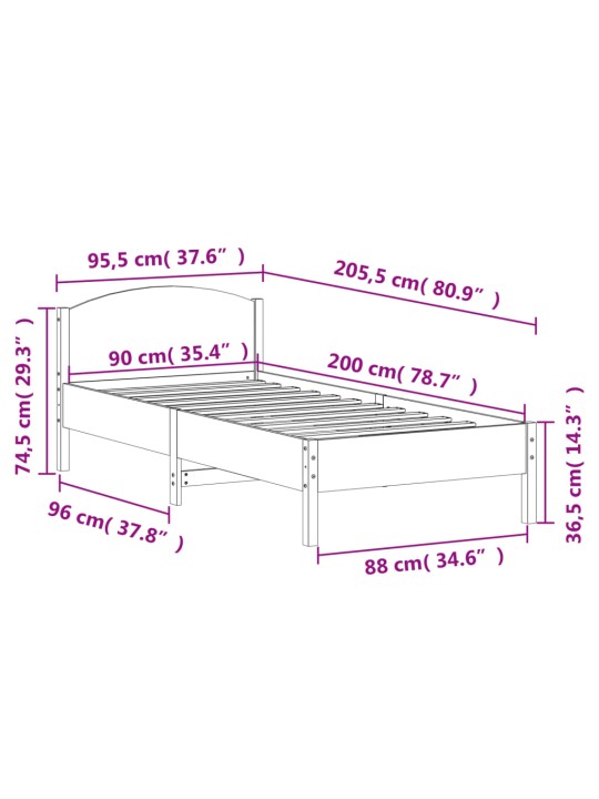 Postel bez matrace bílá 90 x 200 cm masivní borovice