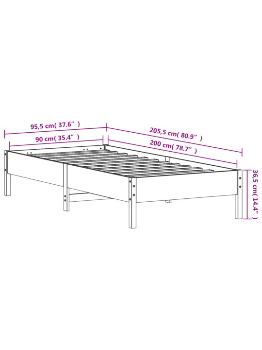 Postel bez matrace bílá 90 x 200 cm masivní borovice