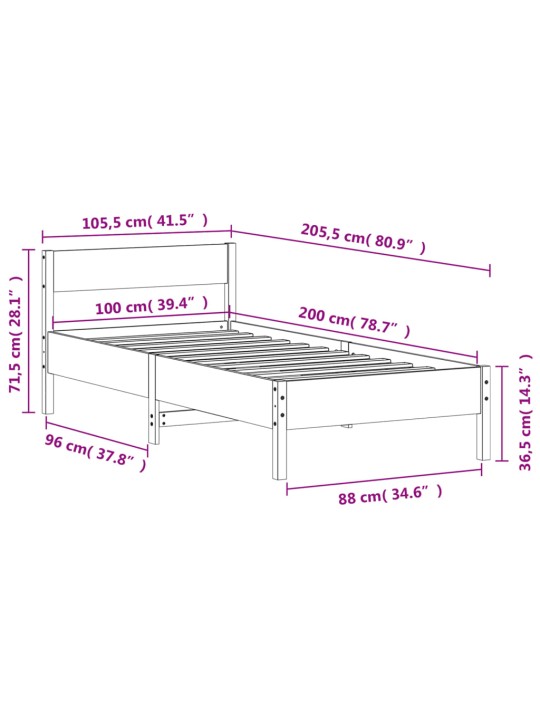 Postel bez matrace bílá 100 x 200 cm masivní borovice