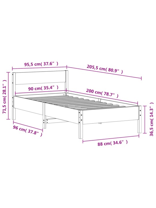 Postel bez matrace bílá 90 x 200 cm masivní borovice