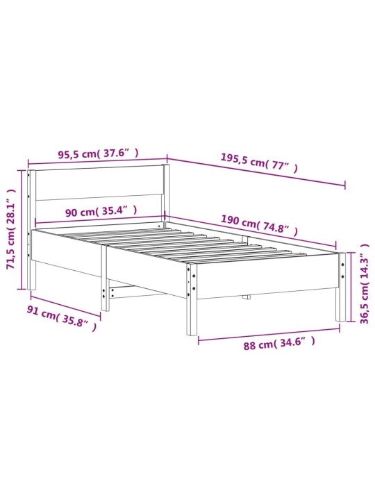 Postel bez matrace 90 x 190 cm masivní borovice