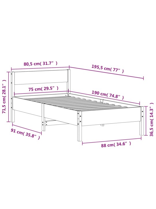 Postel bez matrace bílá 75 x 190 cm masivní borovice