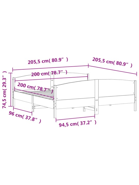 Postel bez matrace bílá 200 x 200 cm masivní borovice