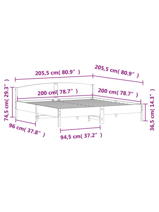 Postel bez matrace bílá 200 x 200 cm masivní borovice