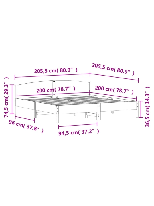 Postel bez matrace bílá 200 x 200 cm masivní borovice