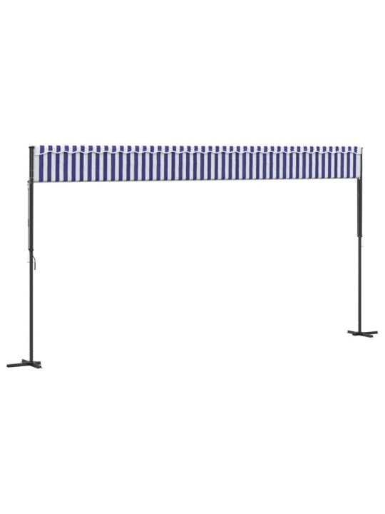 Volně stojící markýza modrá a bílá 600 x 300 cm textil a ocel