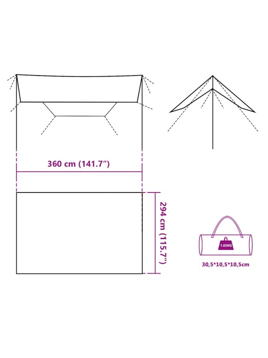 Kempingová plachta zelená 360 x 294 cm nepromokavá