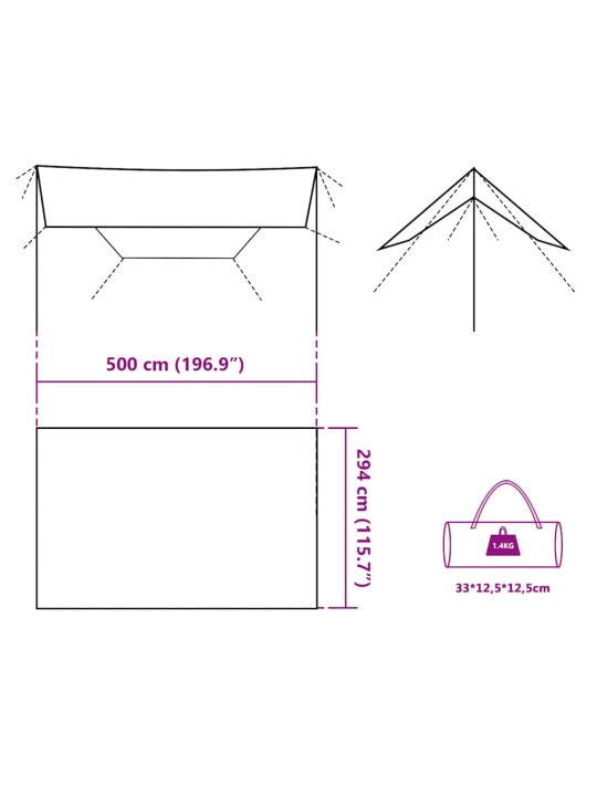 Kempingová plachta zelená 500 x 294 cm nepromokavá