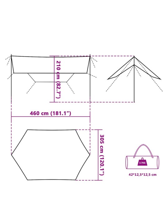 Kempingová plachta zelená 460 x 305 x 210 cm nepromokavá