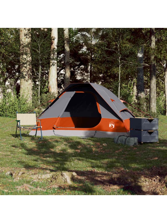 Kempingový stan kopule pro 2 osoby šedý a oranžový nepromokavý