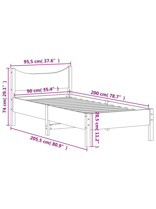 Postel bez matrace bílá 90 x 200 cm masivní borovice