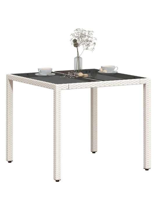 Zahradní stůl se skleněnou deskou bílý 90x90x75 cm polyratan