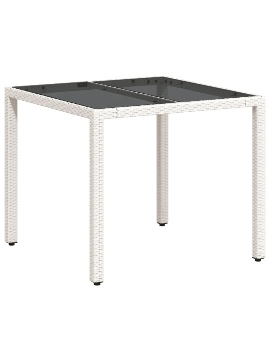 Zahradní stůl se skleněnou deskou bílý 90x90x75 cm polyratan