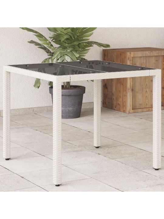 Zahradní stůl se skleněnou deskou bílý 90x90x75 cm polyratan