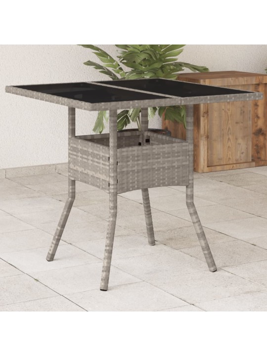 Zahradní stůl skleněná deska světle šedý 80x80x75 cm polyratan