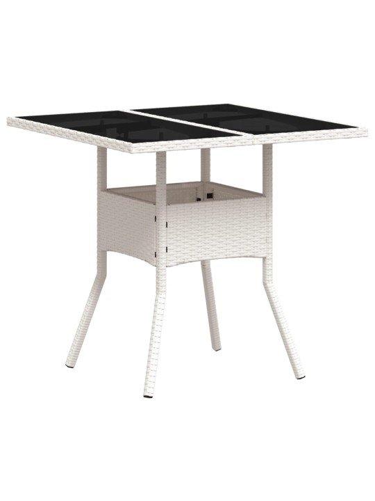 Zahradní stůl se skleněnou deskou bílý 80x80x75 cm polyratan