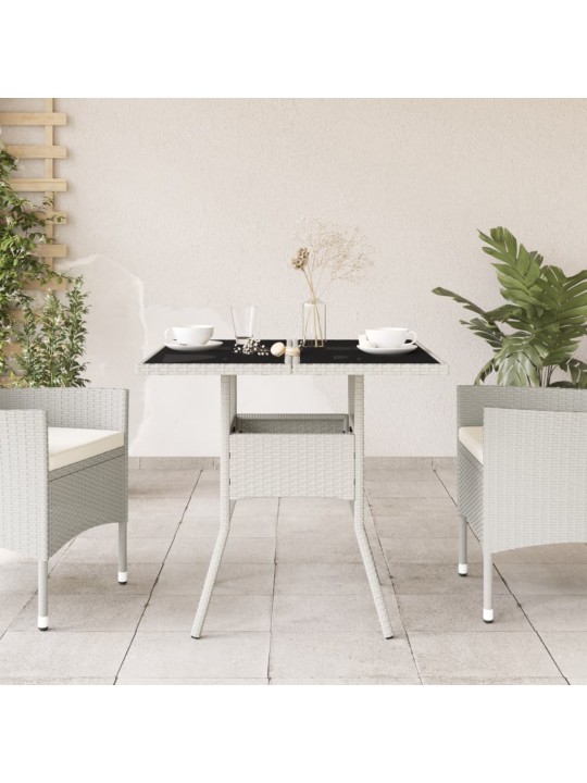 Zahradní stůl se skleněnou deskou bílý 80x80x75 cm polyratan