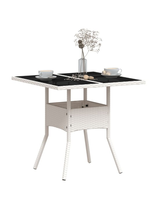 Zahradní stůl se skleněnou deskou bílý 80x80x75 cm polyratan