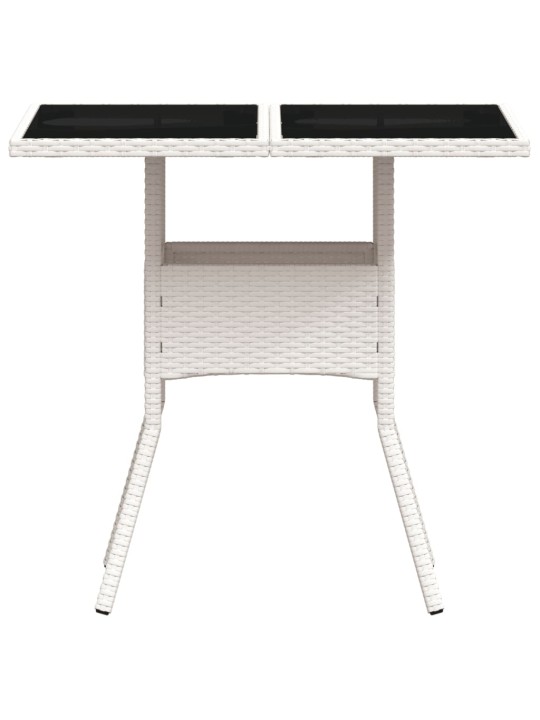 Zahradní stůl se skleněnou deskou bílý 80x80x75 cm polyratan