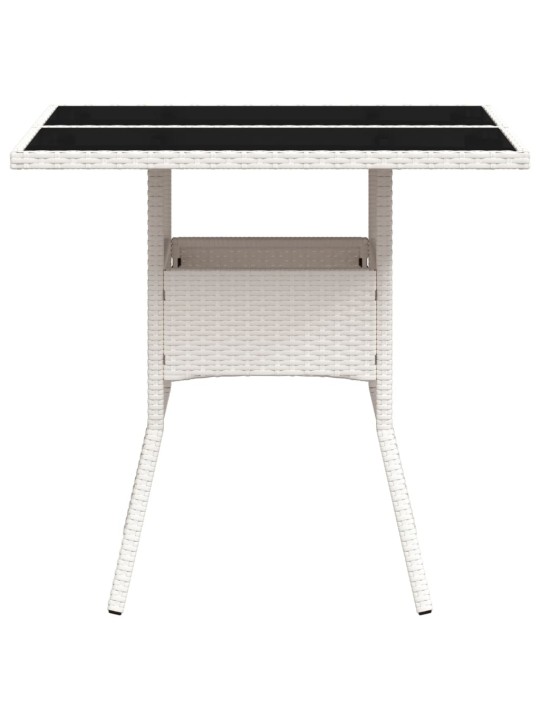 Zahradní stůl se skleněnou deskou bílý 80x80x75 cm polyratan